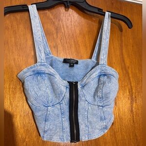 Topshop Denim Zip Crop Top